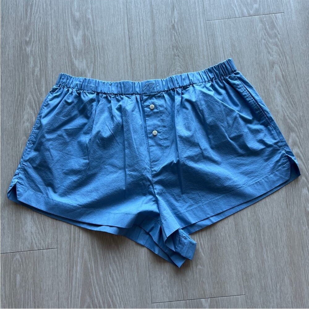 J Crew Cotton Poplin Boxer Short Womens M Blue Pockets